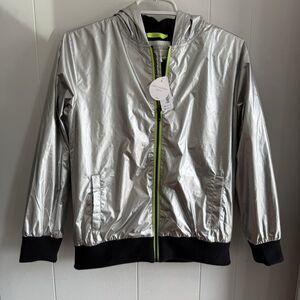 NWT Gymboree Go Outside Metallic Silver Foil Zip Up Retro Hoodie Jacket L (10-12